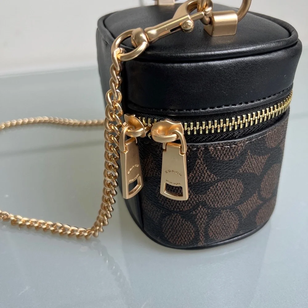 Coach Brown/Black Signature Mini Vanity Crossbody with Gold Chain - Picture 6 of 8
